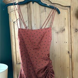 Rust Red Slip Dress with Butterfly Micro Print